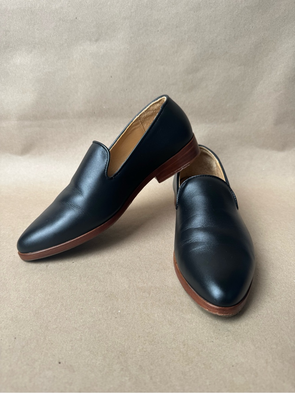 Nisolo Everyday Leather Loafers Black Stacked Wood Heel Women’s Size 7 EUR 37.5